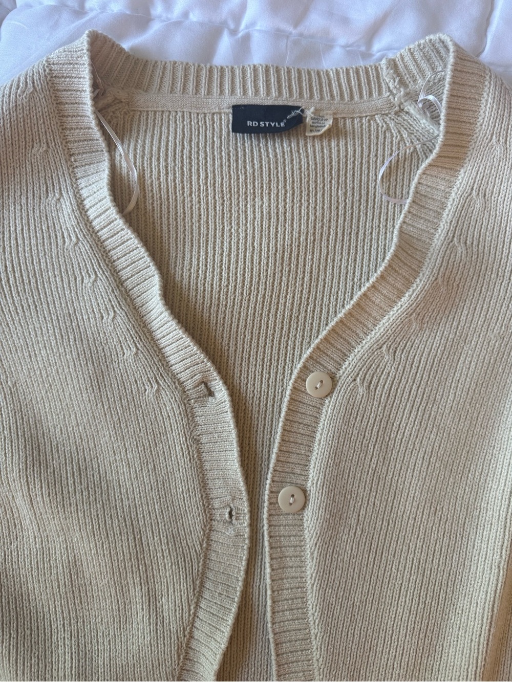 Cream Ribbed V-Neck Button Cardigan - Picture 2 of 4